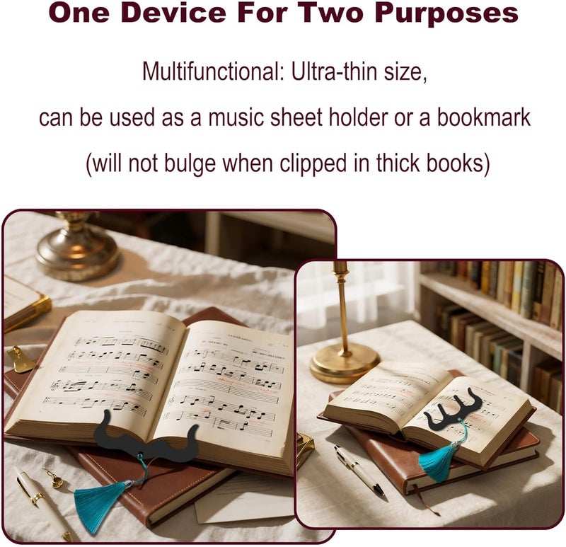 KULOLO Metal Music Book Clip Set - Black Stainless Steel Music Stand Accessory,Hands Free Book Page Holder for Piano,Keyboard,Cookbooks,Book,with Velvet Carrying Bag (Black) - Image 2